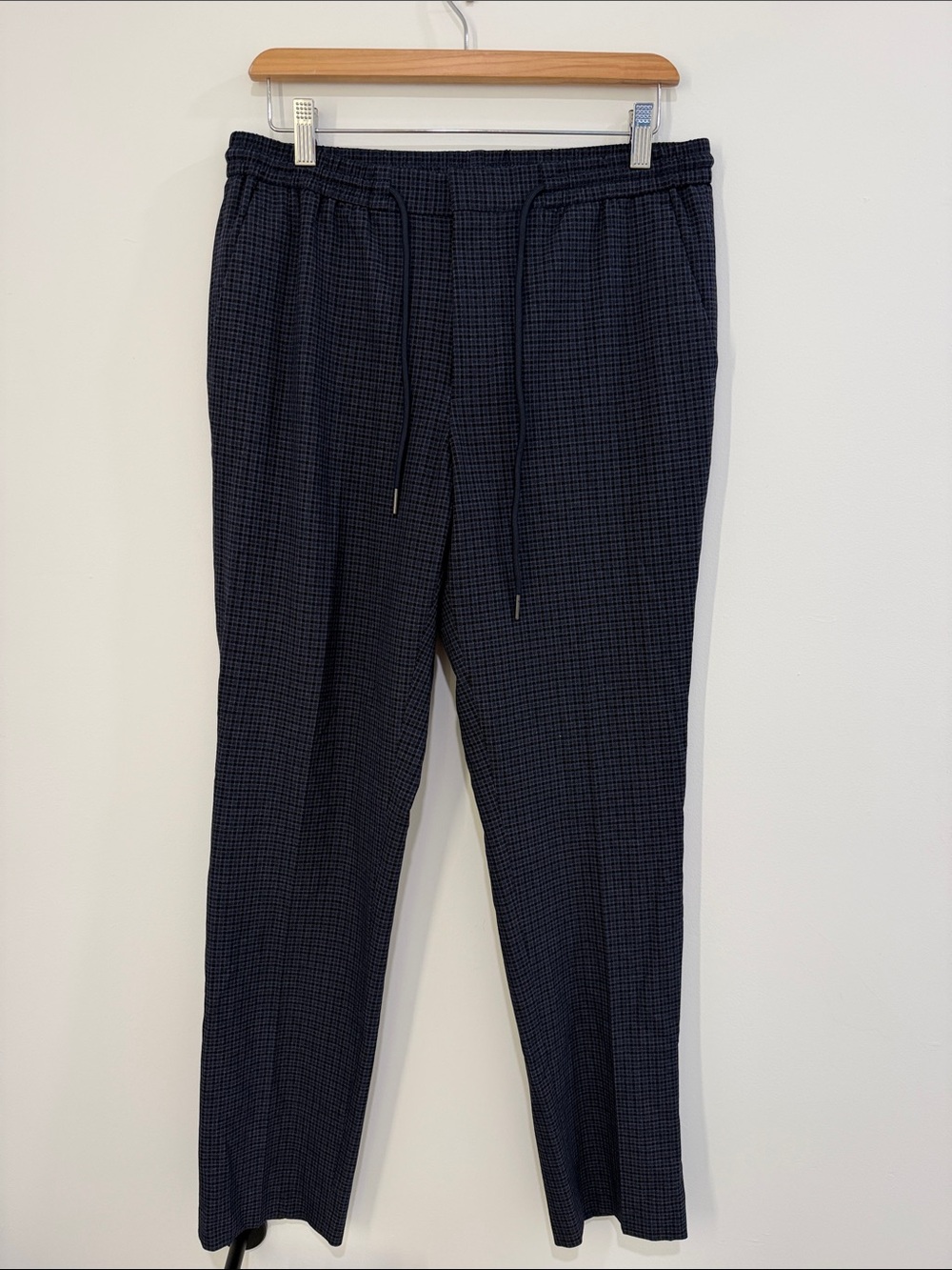 Express Men's Navy Micro-Check Drawstring Dress Pants